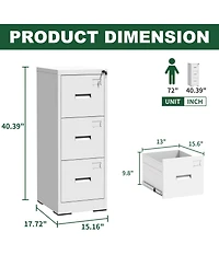 Rainsken 3 Drawer Metal Vertical File Cabinet, Lockable Filing Cabinet with Card Slot, Storage Cabinet for Home Office, Holds A4/Letter/Legal Files