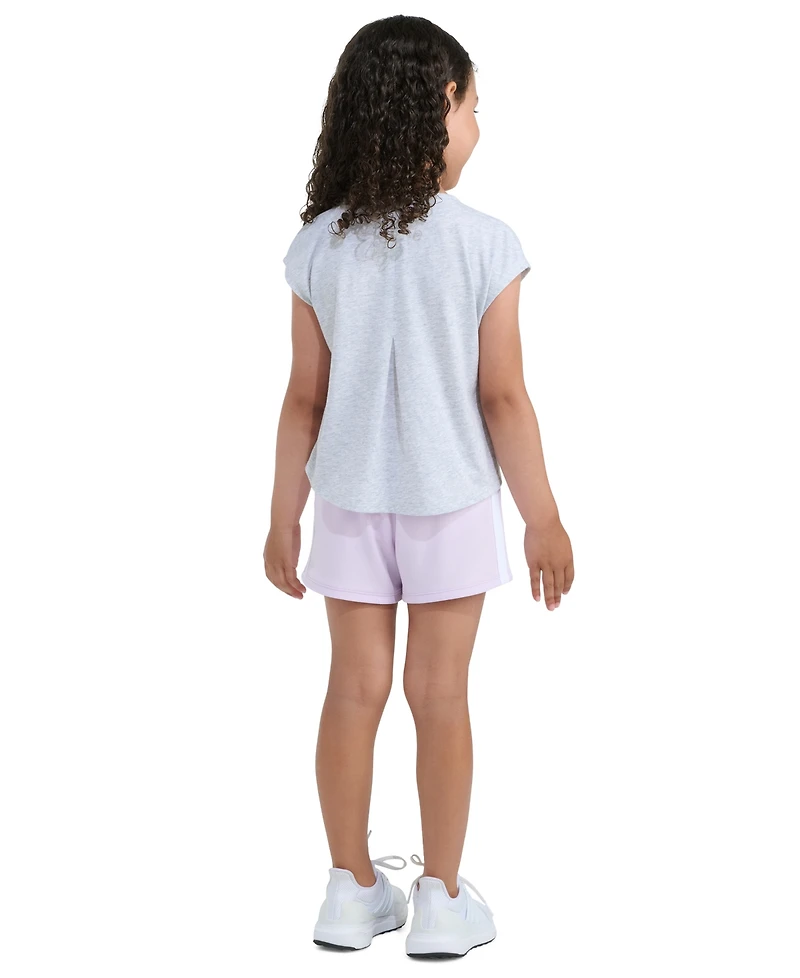 adidas Girls' 2T-6X Short-Sleeve Back Pleated Heather T-Shirt and Mesh Shorts, 2-Piece Set