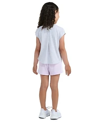 adidas Girls' 2T-6X Short-Sleeve Back Pleated Heather T-Shirt and Mesh Shorts, 2-Piece Set