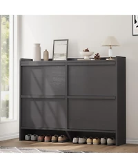 Homfan Shoe Cabinet with 4 Flip Drawers, Hidden Shoe Storage Organizer,Wooden Shoe Rack with Adjustable Shelf, Space-Saving Shoe Cupboard