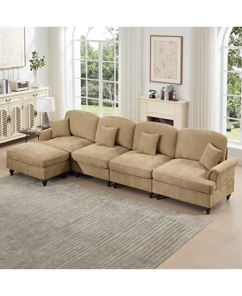 Streamdale Furniture Chenille Sectional Sofa with Ottoman