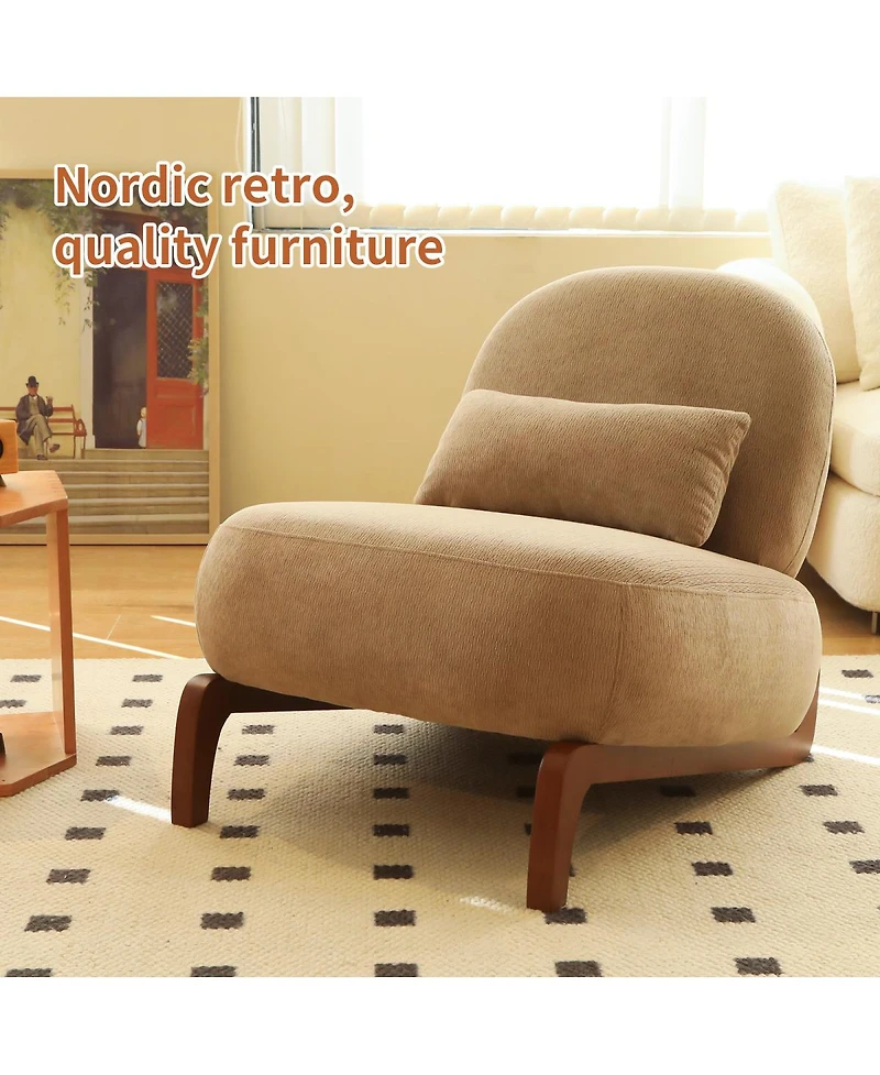 Streamdale Furniture Camel Velvet Accent Chair with Solid Wood Legs