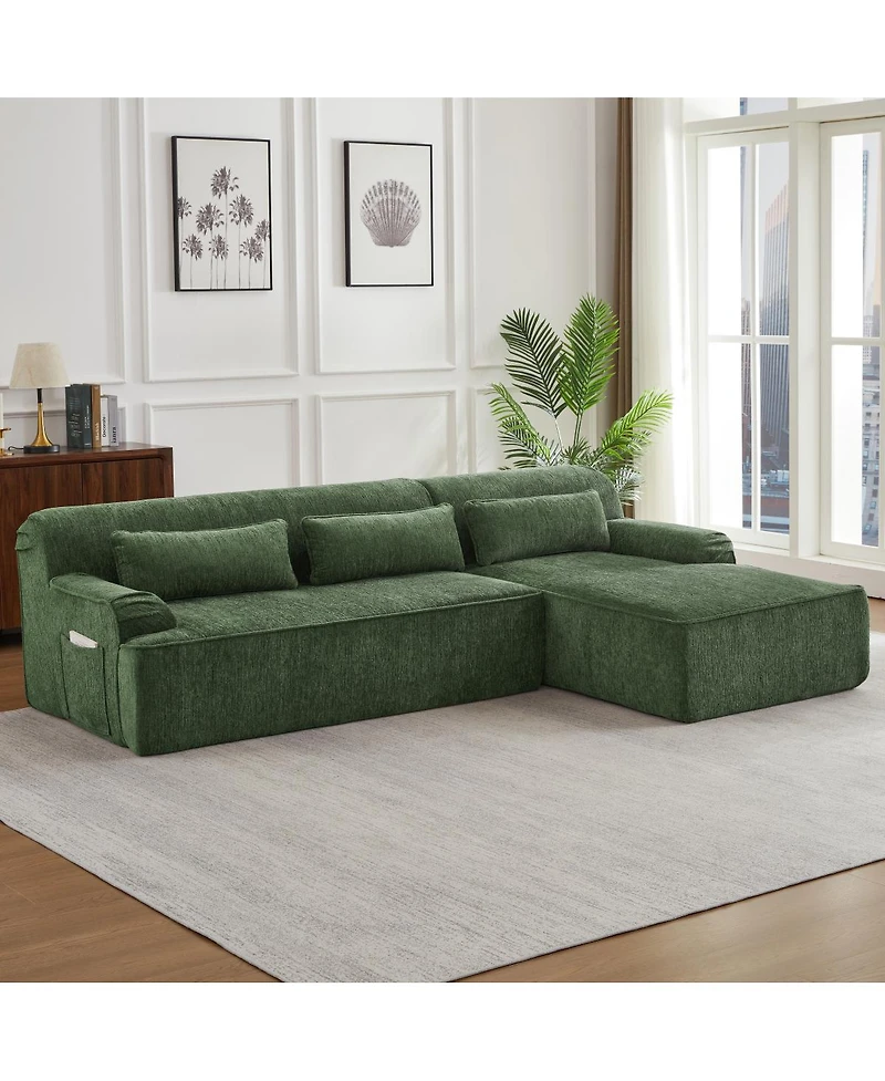 Streamdale Furniture Chenille L-Shape Luxury Sectional Sofa, Minimalist Design, Comfy Sleeper Couch