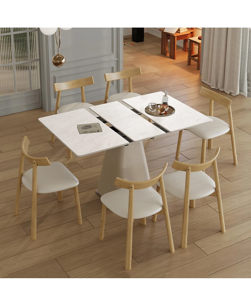 Streamdale Furniture Retractable Rock Slab Dining Table Set