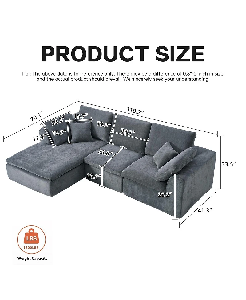 Streamdale Furniture Modern L-Shaped Sectional Sofa with Chaise Lounge, Corduroy Couch