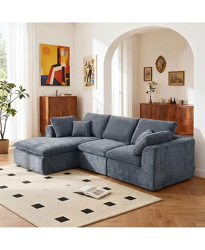 Streamdale Furniture Modern L-Shaped Sectional Sofa with Chaise Lounge, Corduroy Couch