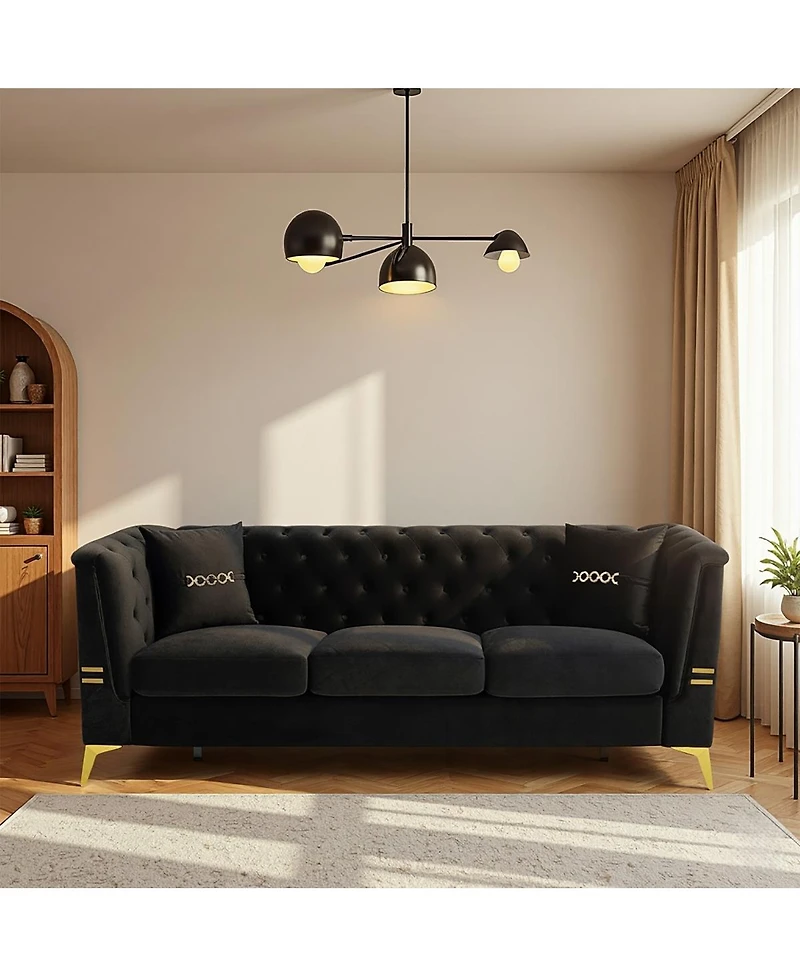 Streamdale Furniture Contemporary Faux Sherpa Sofa with Gold Metal Accents