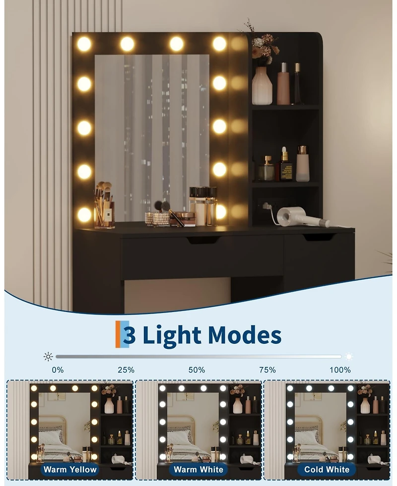 gaomon Modern Makeup Vanity Desk with Mirror, 4 Drawers