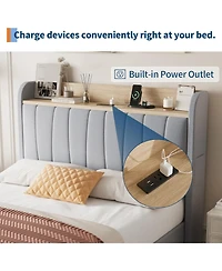 gaomon Bed Frame Upholstered With Storage Headboard Drawers Charging Platform Bed Wooden Slats