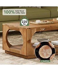 Tribesigns Solid Wood Coffee Table, 47.2" Farmhouse Wooden Center Tables, 2-Tier Rectangular Cocktail Tea Table
