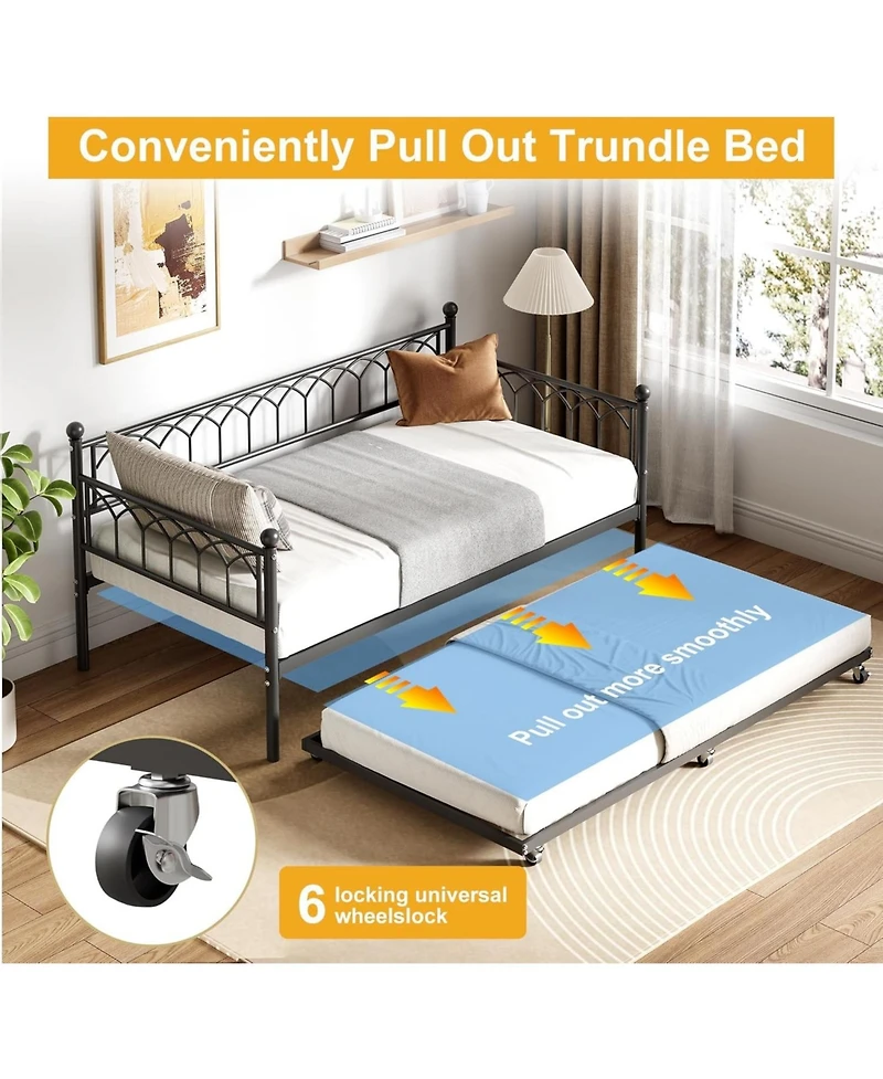 gaomon Twin Metal Daybed Sofa Bed Frame with Steel Slat Support