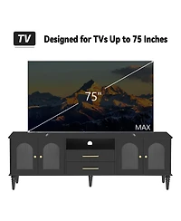 Streamdale Furniture 68.9" Retro Tv Stand - Fluted Glass Doors, Wood Legs