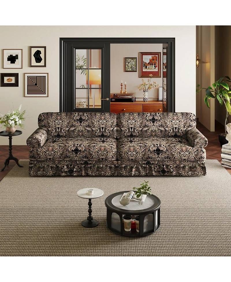 Streamdale Furniture 93.7" Oxford Fabric 4-Seater Cloud Couch with Rolled Arms & Pleated Skirt