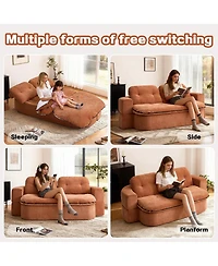 Streamdale Furniture Modern Floor Sofa with 2 Pillows, Convertible Corduroy Sleeper Sofa Bed