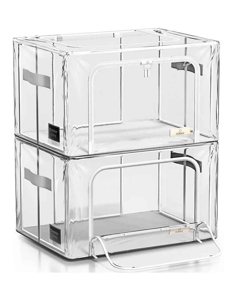 Sorbus Foldable Clear Plastic Storage Bags with Metal Frame & Carry Handles for Bedding Linen & Clothing