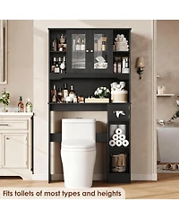 Yigii Over Toilet Storage Cabinet 2 Glass Doors Paper Holder Adjustable Shelves Bathroom Laundry