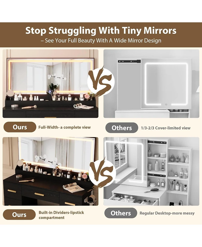 gaomon 45.9" Makeup Vanity Desk with Large Lighted Mirror