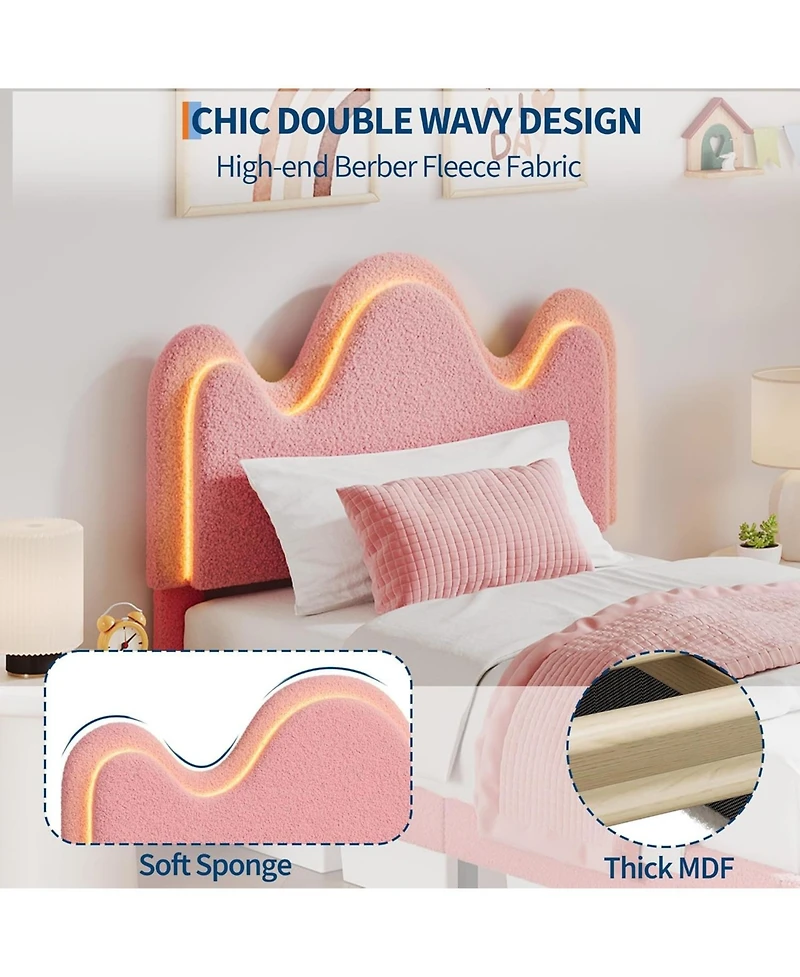 gaomon Queen Bed Frame Led Headboard Under Bed Drawer Metal Upholstered Platform Led Kids Bed Lamb Fleece Wood