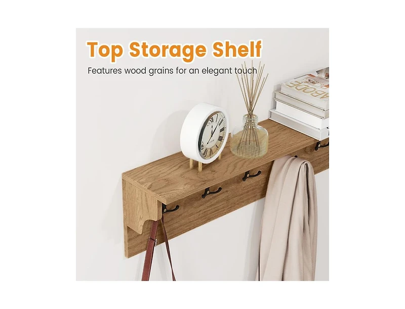 Slickblue Wood Coat Rack 31.5" with Shelf and 6 Hooks for Entryway