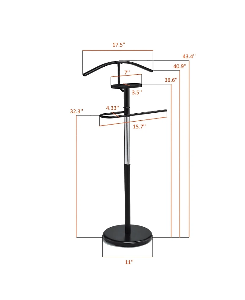 Kings Brand Furniture Modern Freestanding Valet Stand, Metal Suit Rack with Jacket Hanger, Trouser Bar, Tie Holder & Accessory Tray