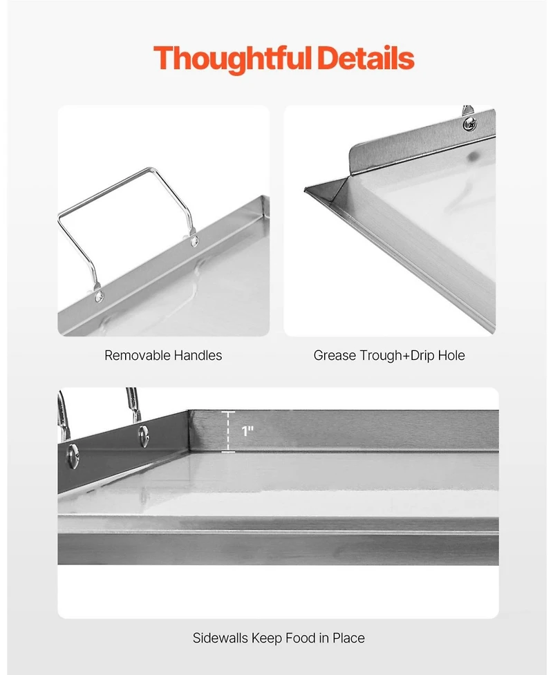 Ecooso 23 x 16 Inch Stainless Steel Griddle Plate for Gas Grill with Handles