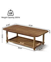 Tribesigns 47" Rectangle Coffee Table, Solid Wood Center Table with 2-Tier Storage