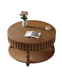 Streamdale Furniture Farmhouse Fluted Coffee Table with Storage, Rustic Center Table