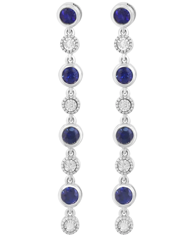 Effy Collection Sapphire (7/8 ct. t.w.) & Diamond (1/20 ct. t.w.) Drop Earrings in Sterling Silver