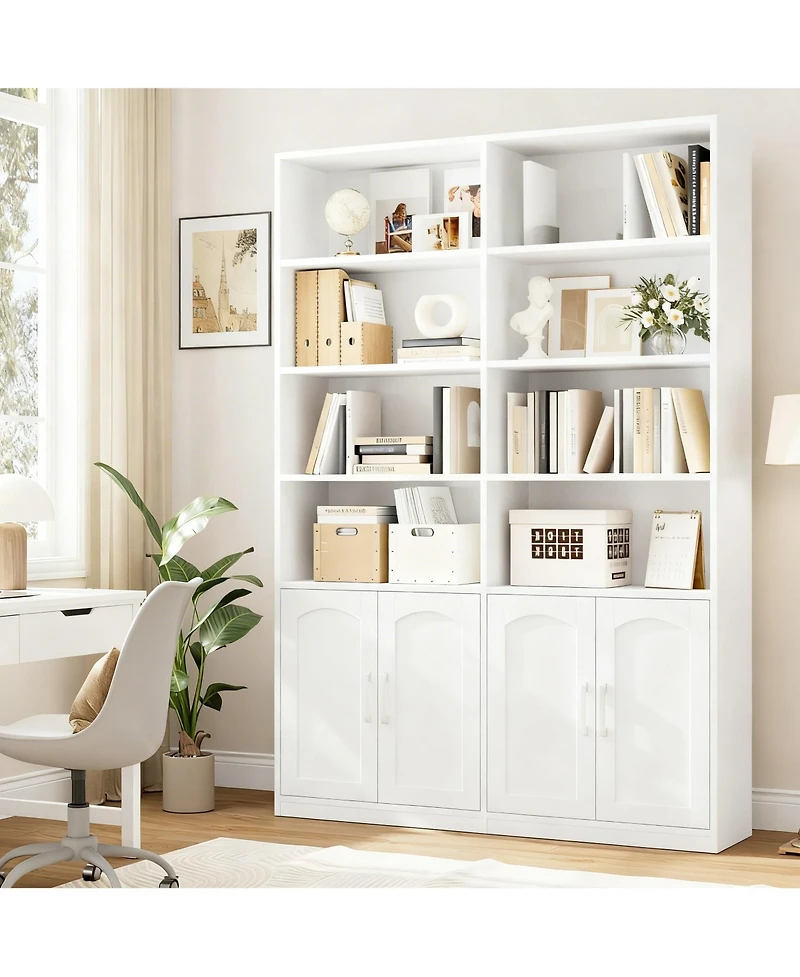 Yigii Bookshelf with Doors 6 Tier Double Wide Tall Storage Cabinet Open Display Shelves