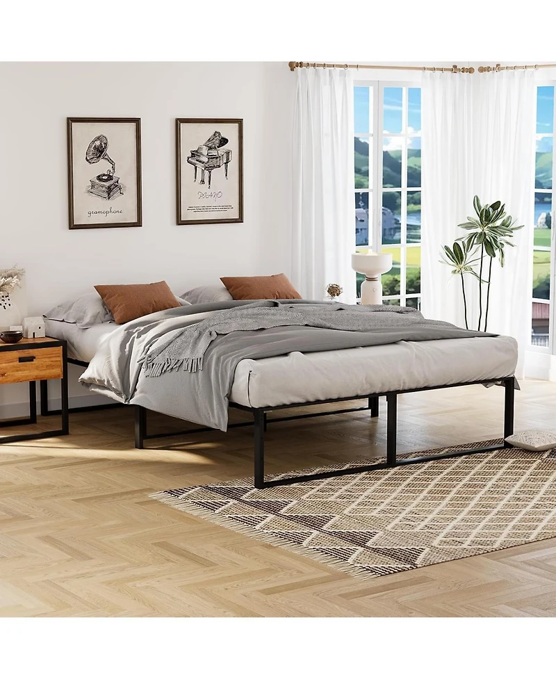 gaomon Queen Metal Platform Bed, 14" High with Steel Slats, Under Bed Storage, No Box Spring, Quiet, Easy Assembly