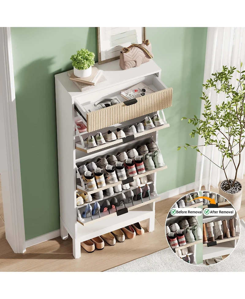 Homfan Shoe Storage Cabinet for Entryway with 3 Flip Drawers, Modern Shoe Rack with Metal Legs, Freestanding Narrow Slim Shoe Organizer
