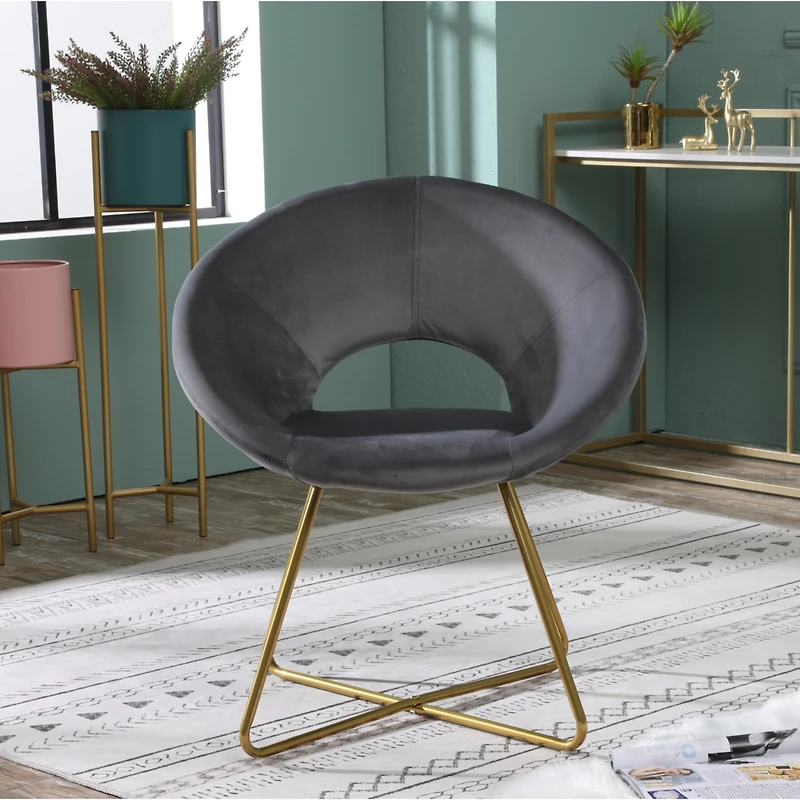 Simplie Fun Gray Silky Velvet Upholstered Accent Chair with Gold Tone Finished Base