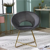 Simplie Fun Gray Silky Velvet Upholstered Accent Chair with Gold Tone Finished Base