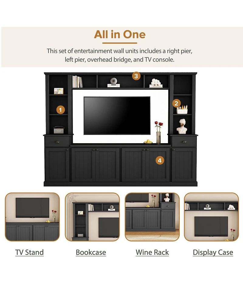 Streamdale Furniture Minimalist Entertainment Wall Unit Set with Bridge for TVs Up to 75"