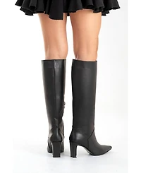 Forever and Always Women Shoes Merla Leather Block Heel Boot