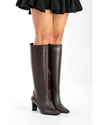 Forever and Always Women Shoes Merla Leather Block Heel Boot