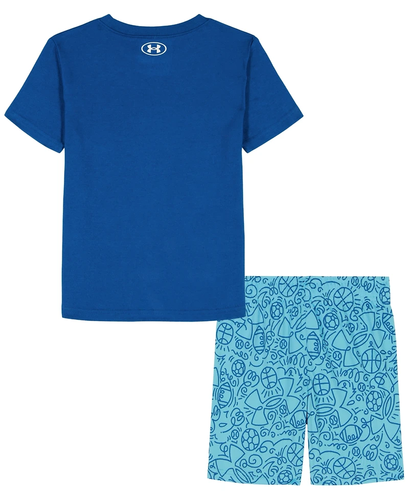 Under Armour Boys' 2T-7 Crewneck T-Shirt and Printed Shorts, 2-Piece Set