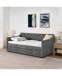Streamdale Furniture Twin Upholstery DayBed with Pop-up Trundle & Usb Charging