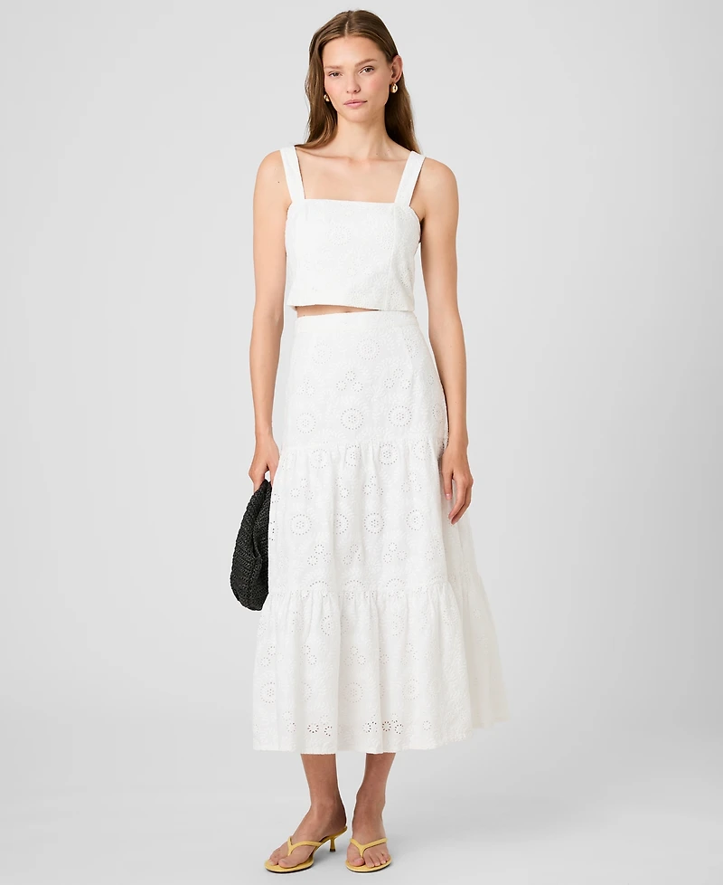 French Connection Women's Square-Neck Floral Eyelet Crop Top