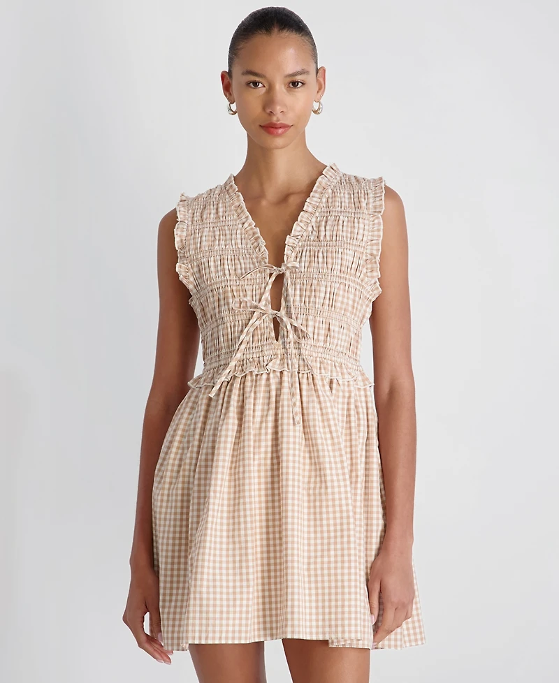 French Connection Women's Gingham Pattern Smocked Mini Dress