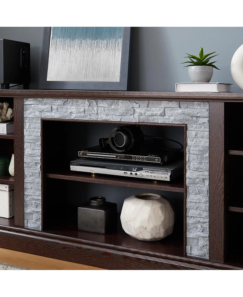 Streamdale Furniture Faux Stacked Stone Tv Stand & Media Console w/ Storage Cabinet