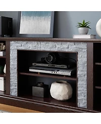 Streamdale Furniture Faux Stacked Stone Tv Stand & Media Console w/ Storage Cabinet