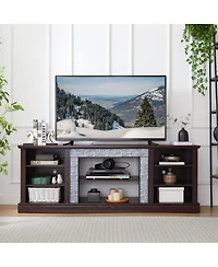 Streamdale Furniture Faux Stacked Stone Tv Stand & Media Console w/ Storage Cabinet