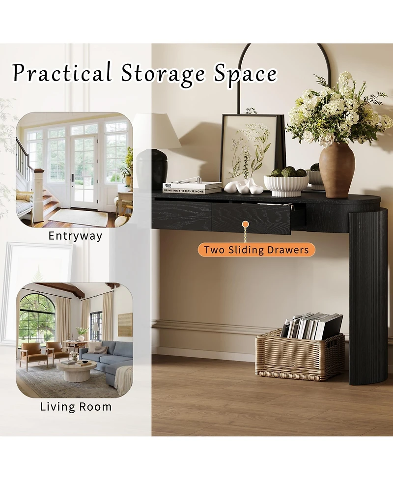 sumyeg Storage Cabinet Console with Fluted Design, Oval Top and 2 Drawers