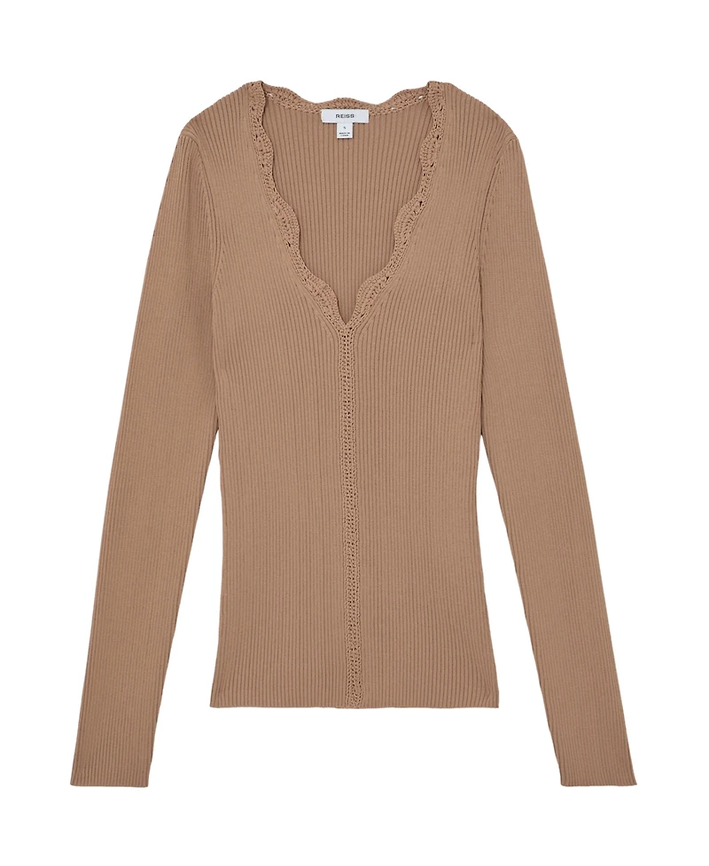 Reiss Women's Crochet-Trim Rib-Knit Top