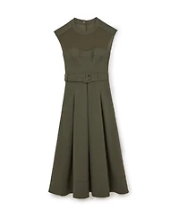 Reiss Women's Mesh-Panel Belted Pleated Midi Dress