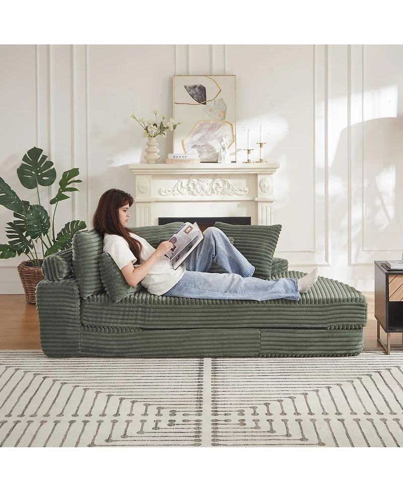 Streamdale Furniture 78.5-Inch Corduroy Semi-Circular 2-in-1 Sofa Bed with Neck Pillow & 5 Throw Pillows