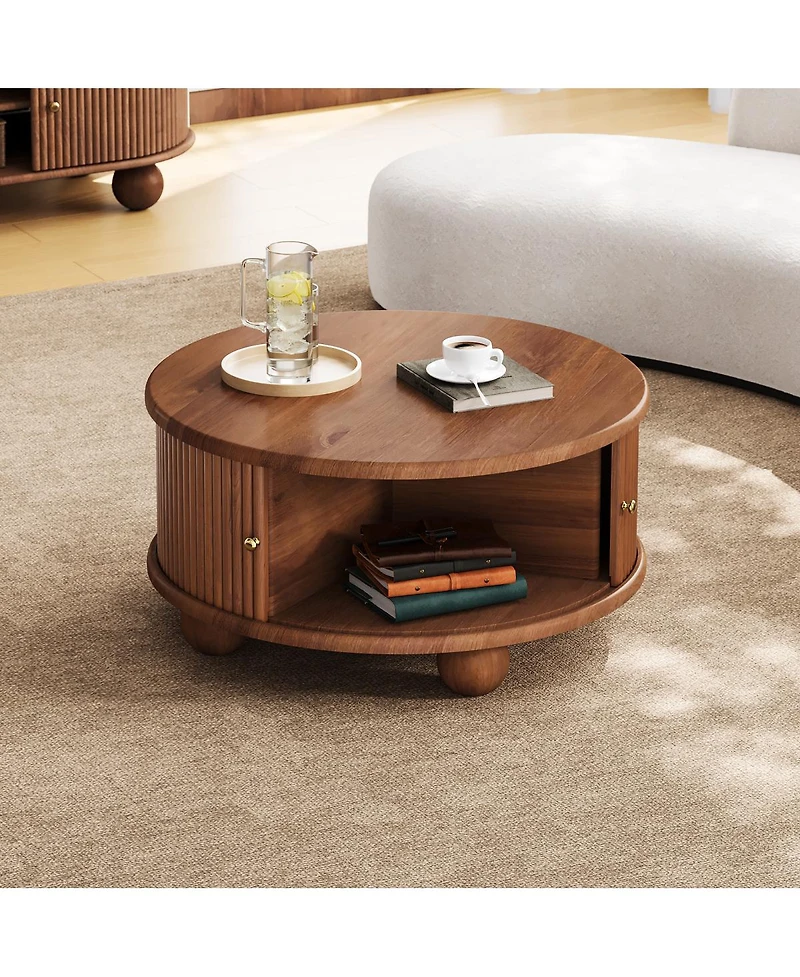 Streamdale Furniture Streamdale Round Fluted Coffee Table with Storage