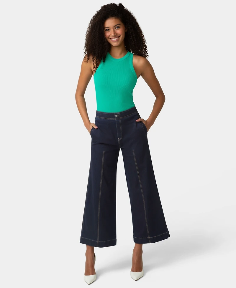 Hue Women's Fine Lines Denim Crop Wide-Leg Sleepwear Pant