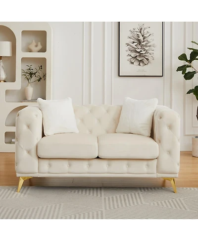 Streamdale Furniture Modern Luxury Velvet Sofa with Chesterfield Quilted Accents & Pillows